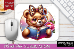 Bear Reading Mouse Pad Sublimation Book Lover Mousepad PNG Product Image 1
