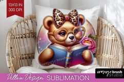 Bear Reading Pillow Sublimation Book Lover Pillow Cover PNG Product Image 1