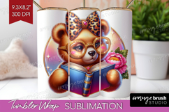 Bear Reading Tumbler Wrap Book Lover Tumbler PNG Sublimation Product Image 1
