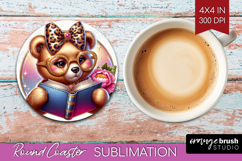 Bear Reading Round Coaster Book Lover Coaster PNG Product Image 1