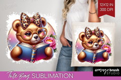 Bear Reading Tote Bag Book Lover Tote Bag PNG Sublimation Product Image 1