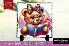 Bear Reading Slate PNG Book Lover Square Slate Sublimation Product Image 1