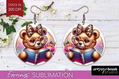 Bear Reading Round Earrings Book Lover PNG Sublimation Product Image 1