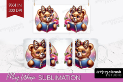 Bear Reading Mug Wrap Book Lover Mug PNG Sublimation Product Image 1