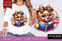 Bear Reading Round Tshirt Background Book Lover PNG Product Image 1