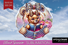 Bear Reading Wind Spinner Sublimation PNG Book Lover Round Product Image 1