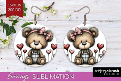Bear Valentine Round Earrings Whimsical Animal PNG Product Image 1