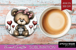 Bear Valentine Round Coaster Whimsical Animal Coaster PNG Product Image 1