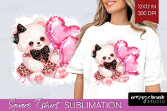 Bear Valentine Square Tshirt Background Cute Valentines Day Product Image 1