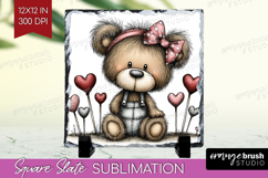 Bear Valentine Slate PNG Whimsical Animal Square Slate Product Image 1