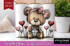 Bear Valentine Tumbler Wrap Whimsical Animal Tumbler PNG Product Image 1