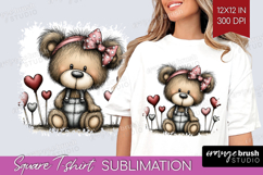 Bear Valentine Square Tshirt Background Whimsical Animal PNG Product Image 1