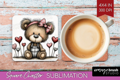 Bear Valentine Square Coaster Whimsical Animal Coaster PNG Product Image 1