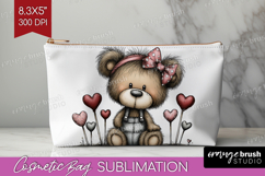 Bear Valentine Cosmetic Bag Whimsical Animal Makeup Bag PNG Product Image 1
