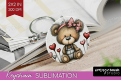 Bear Valentine Keychain PNG Whimsical Animal Keychain Product Image 1