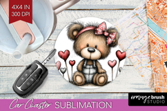 Bear Valentine Car Coaster Whimsical Animal Coaster PNG Product Image 1