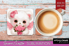 Bear Valentine Square Coaster Cute Valentines Day Coaster Product Image 1