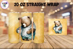 Sleepy Bear with Coffee Watercolor Sublimation Tumbler Wrap Product Image 1