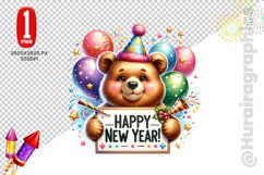 Happy New Year Clipart - Bear PNG File Product Image 1