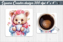 Square Coaster | Bear and coffee Product Image 1