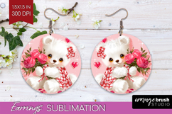 Bear and Roses Valentine Round Earrings Cute Valentines Day Product Image 1