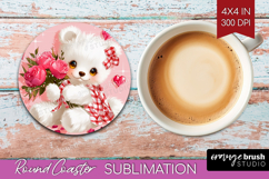 Bear and Roses Valentine Round Coaster Cute Valentines Day Product Image 1