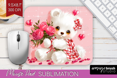 Bear and Roses Valentine Mouse Pad Sublimation Cute Day PNG Product Image 1
