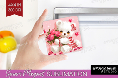 Bear and Roses Valentine Magnet Sublimation Cute Valentines Product Image 1