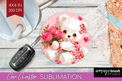 Bear and Roses Valentine Car Coaster Cute Valentines Day PNG Product Image 1