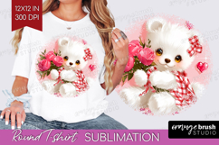 Bear and Roses Valentine Round Tshirt Background Cute Day Product Image 1