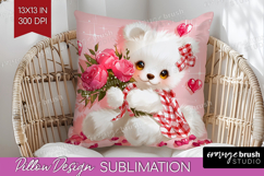 Bear and Roses Valentine Pillow Sublimation Cute Valentines Product Image 1