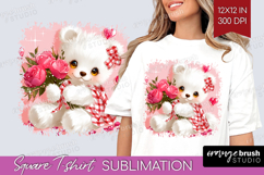Bear and Roses Valentine Square Tshirt Background Cute Day Product Image 1