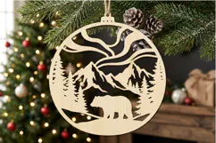 Bear Aurora Christmas Ornament SVG, Holiday Laser Cut File Product Image 1