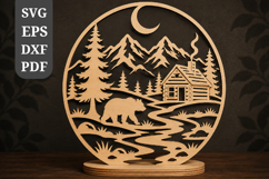 Bear Cabin Mountain Forest Sign SVG Product Image 1