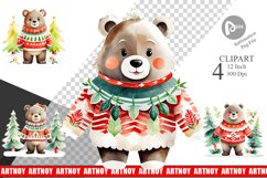 Watercolor Bear Christmas Clipart Product Image 1