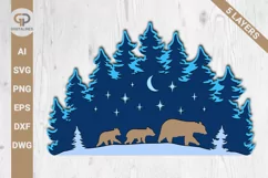 Multilayer Bear Family in Snowy Woods SVG Christmas SVG Product Image 1