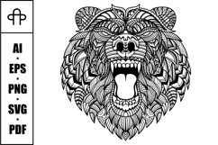 Bear head angry mandala zentangle coloring page illustration Product Image 1