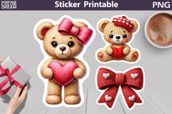 Valentine Bear Heart Sticker | Bow Heart Sticker Product Image 1