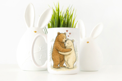 Romantic animal PNG clipart with a watercolor bear couple, designed for use in crafts, prints, and digital designs.