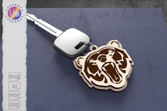 Roaring Bear Keychain Laser Cut File, Bear Head Keyring SVG Product Image 1