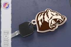 Furious Bear Keychain Laser Cut File, Aggressive Bear Head Product Image 1