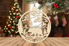 Bear Lantern Christmas Ornament SVG, Holiday Laser Cut File Product Image 1
