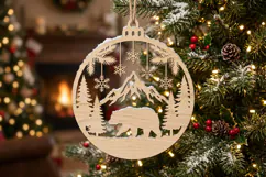 Bear Mountain Christmas Ornament SVG, Holiday Laser Cut Product Image 2