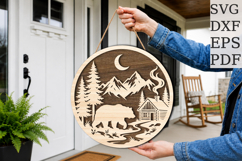 Bear Mountain Round Sign SVG Product Image 1