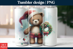 Cute Christmas tumbler 20oz, Crochet bear &amp; wreath tumbler Product Image 1