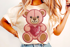 Valentine Bear PNG, Valentine's Day PNG, Patchwork Valentine Product Image 1