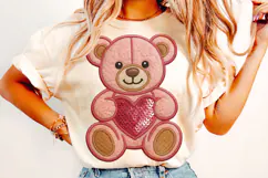 Valentine Bear PNG, Valentine's Day PNG, Patchwork Valentine Product Image 1