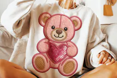Valentine Bear PNG, Valentine's Day PNG, Patchwork Valentine Product Image 2