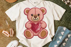 Valentine Bear PNG, Valentine's Day PNG, Patchwork Valentine Product Image 4