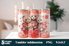 Valentines day bear flower tumbler PNG sublimation Product Image 1